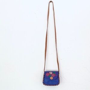 Handmade Mexican Artisan Painted Purple & Tan Leather Kids Crossbody Purse